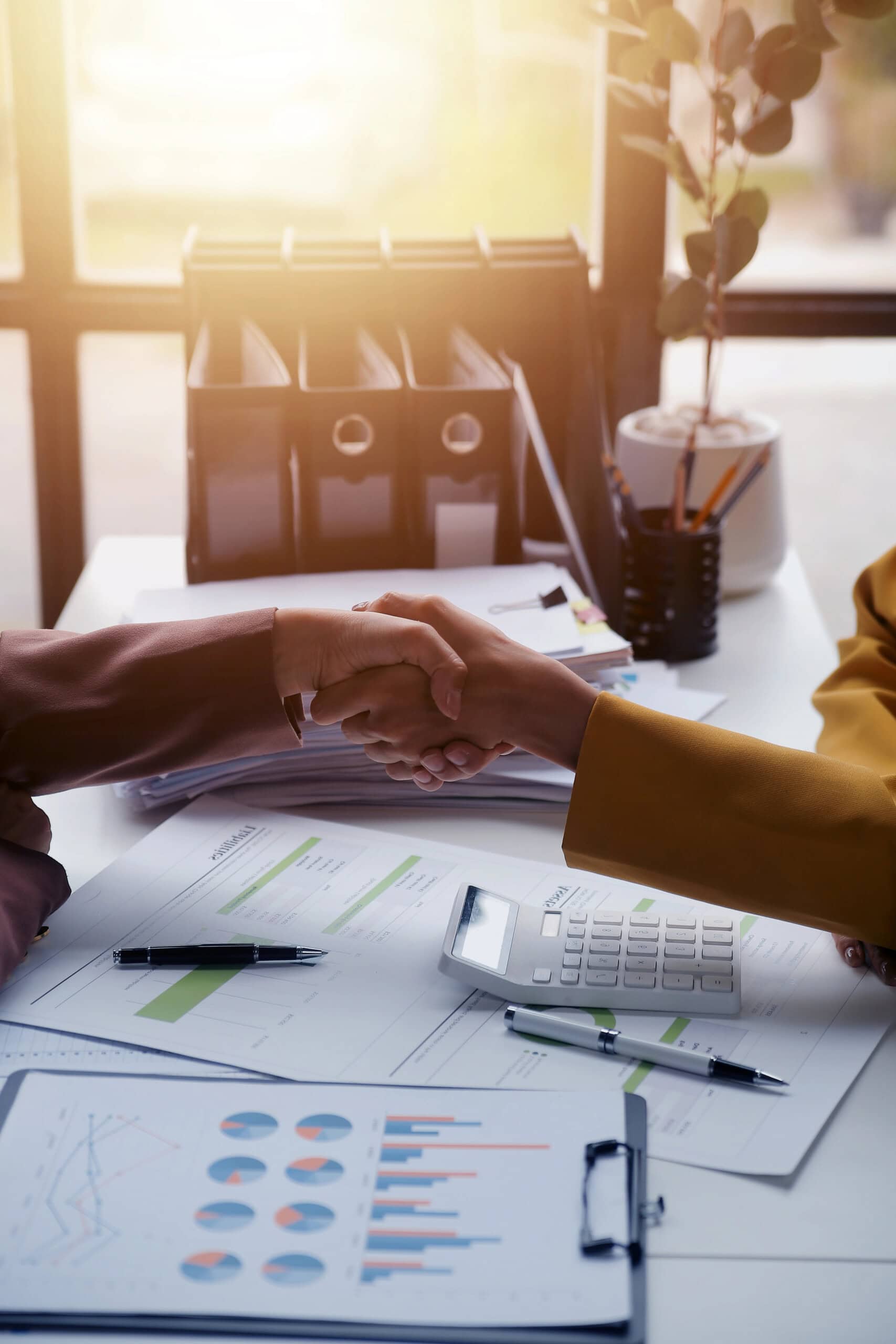 Teamwork executives colleagues business people handshake after meeting 